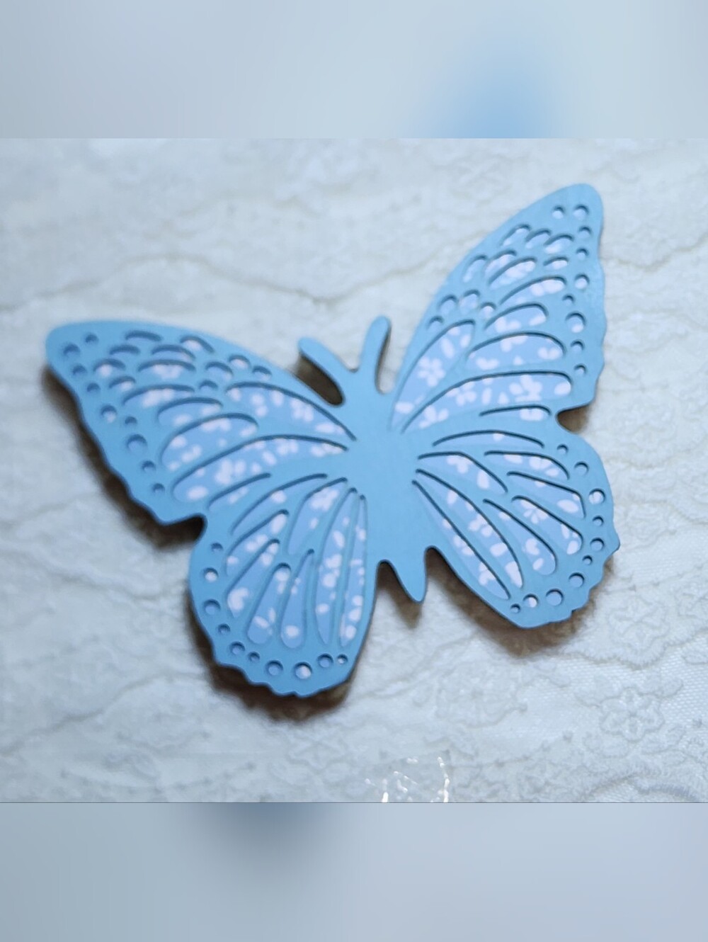 Butterfly Decor - Light Blue With White Floral Pattern Whimsical
